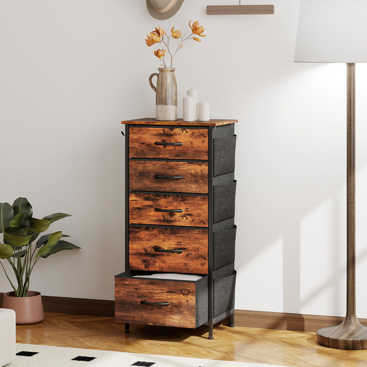 Chest of Five Fabric Drawers - Rustic Brown