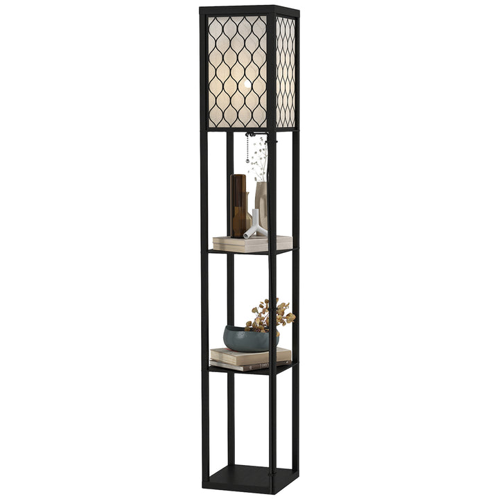 Shelf Floor Lamp Standing Lamp W/4-tier Wooden Open Shelves,26L x 26W x 160Hcm-Black/White