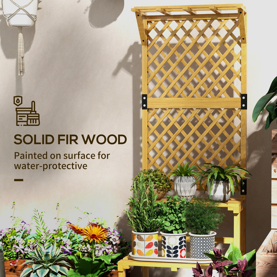 Wooden Plant Stand, with Trellis - Natural Finish