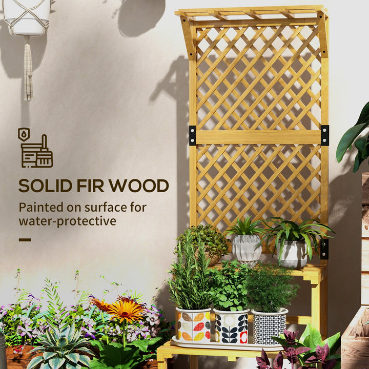 Wooden Plant Stand, with Trellis - Natural Finish