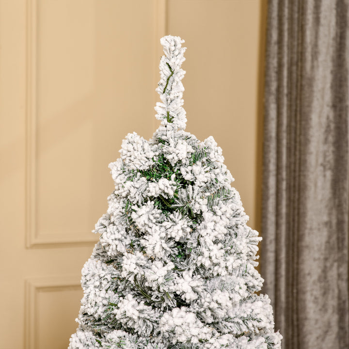 HOMCOM 5 Feet Pre Lit Christmas Tree Artificial Snow Flocked Christmas Tree w/ Warm White LED, Holiday Home Xmas Decoration, Green White | Aosom UK