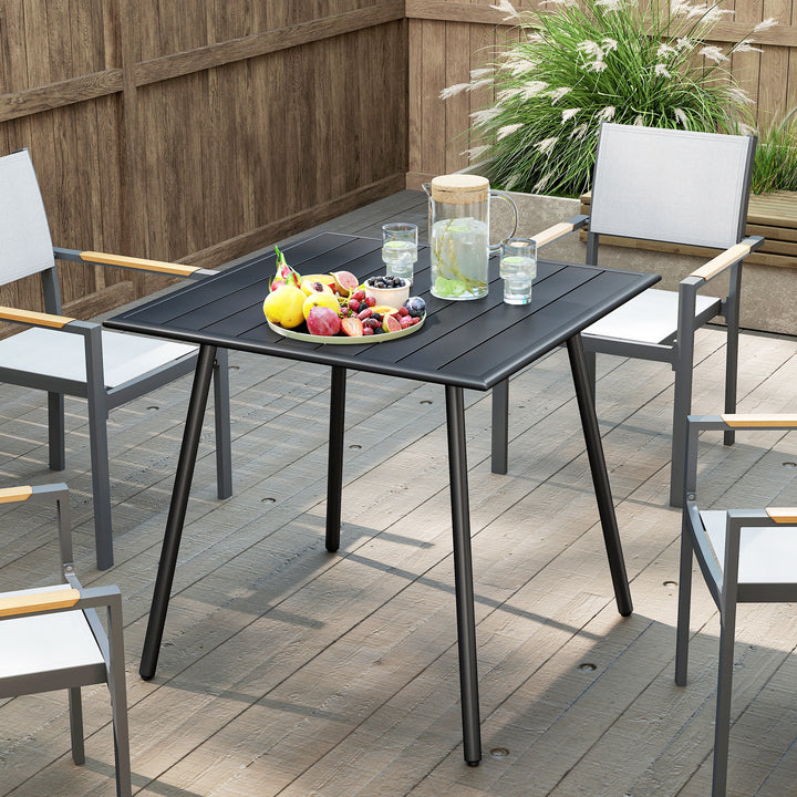 Square Garden Table with Slat Top, Steel Frame, Outdoor Table for 4 Person, 80 x 80 x 74 cm, Black