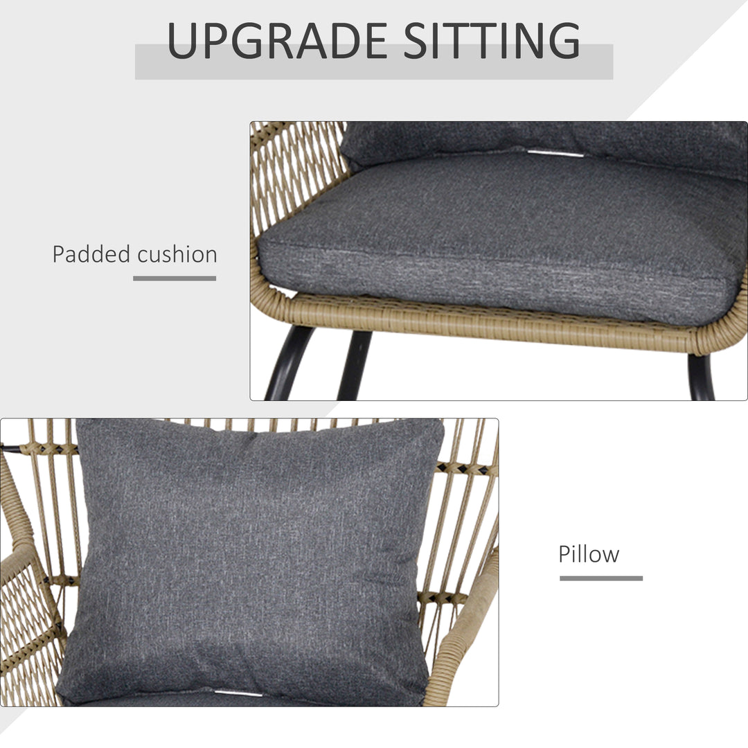 3 Pieces Rattan Bistro Set, Wicker Garden Furniture Set with Cushions, Glass Top Coffee Table and Chairs for Outdoor, Patio, Balcony, Brown