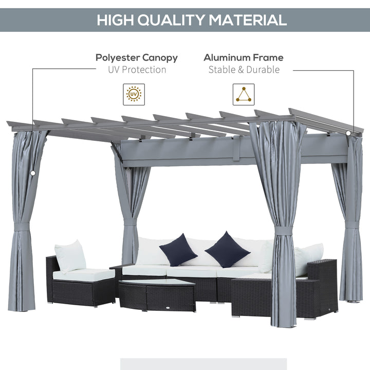 3.6 x 3(m) Outdoor Pergola with Retractable Roof and Curtains, Garden Gazebo Canopy Sun Shade Shelter with Aluminum Frame, Dark Grey
