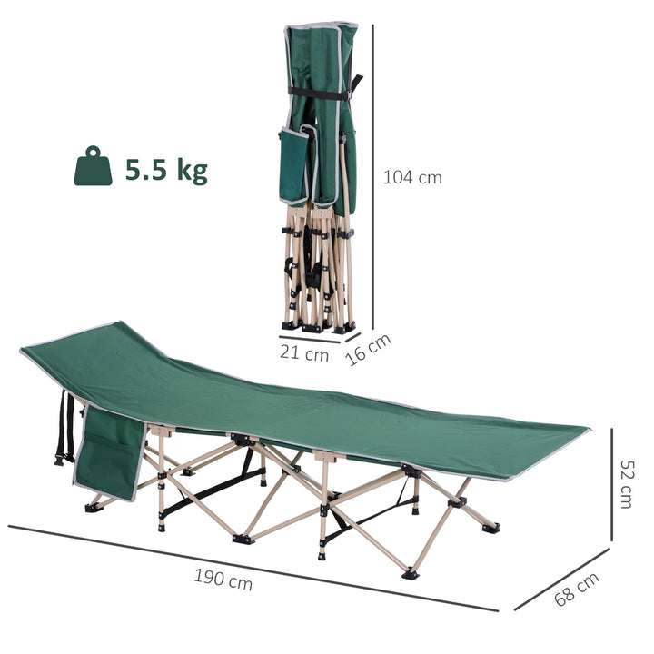 MCL Single Person Camping Bed Folding Cot Outdoor Patio Portable Military Sleeping Bed Travel Guest Leisure Fishing with Side Pocket and Carry Bag - Green