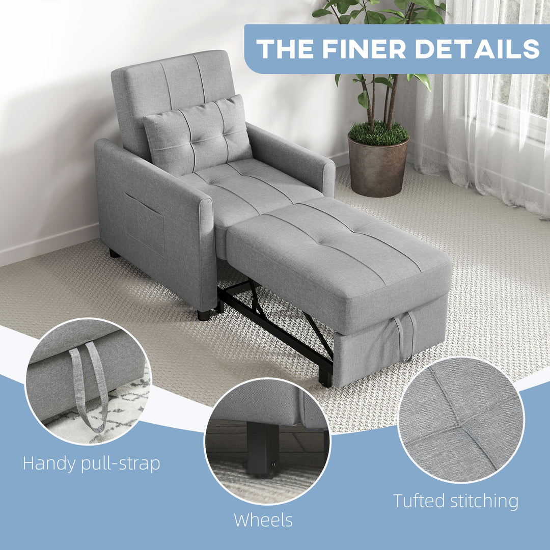Linen-Look Single Chair Bed - Light Grey