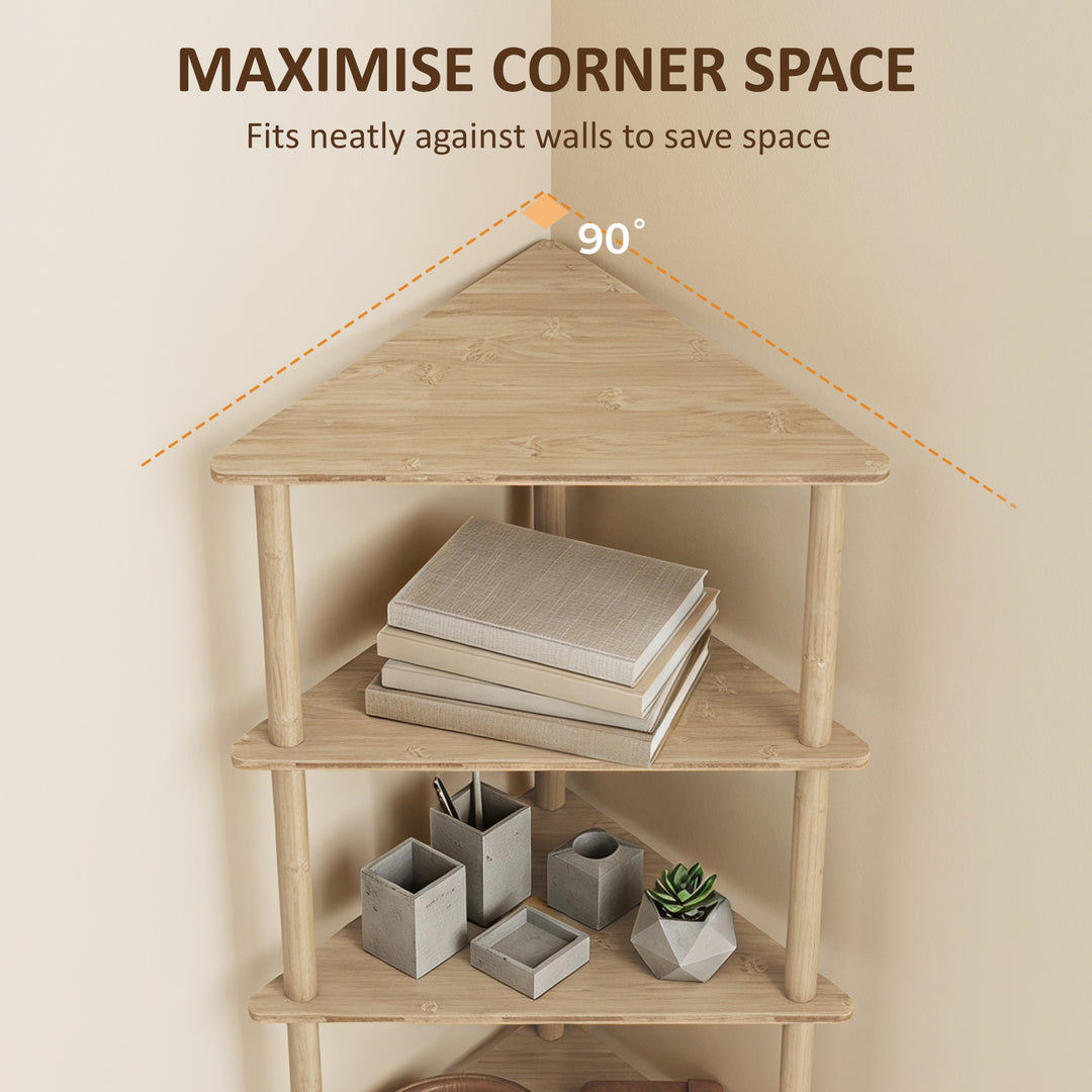 Bamboo Storage Shelf, 5-tier Corner Shelf, Freestanding Shelving Unit 