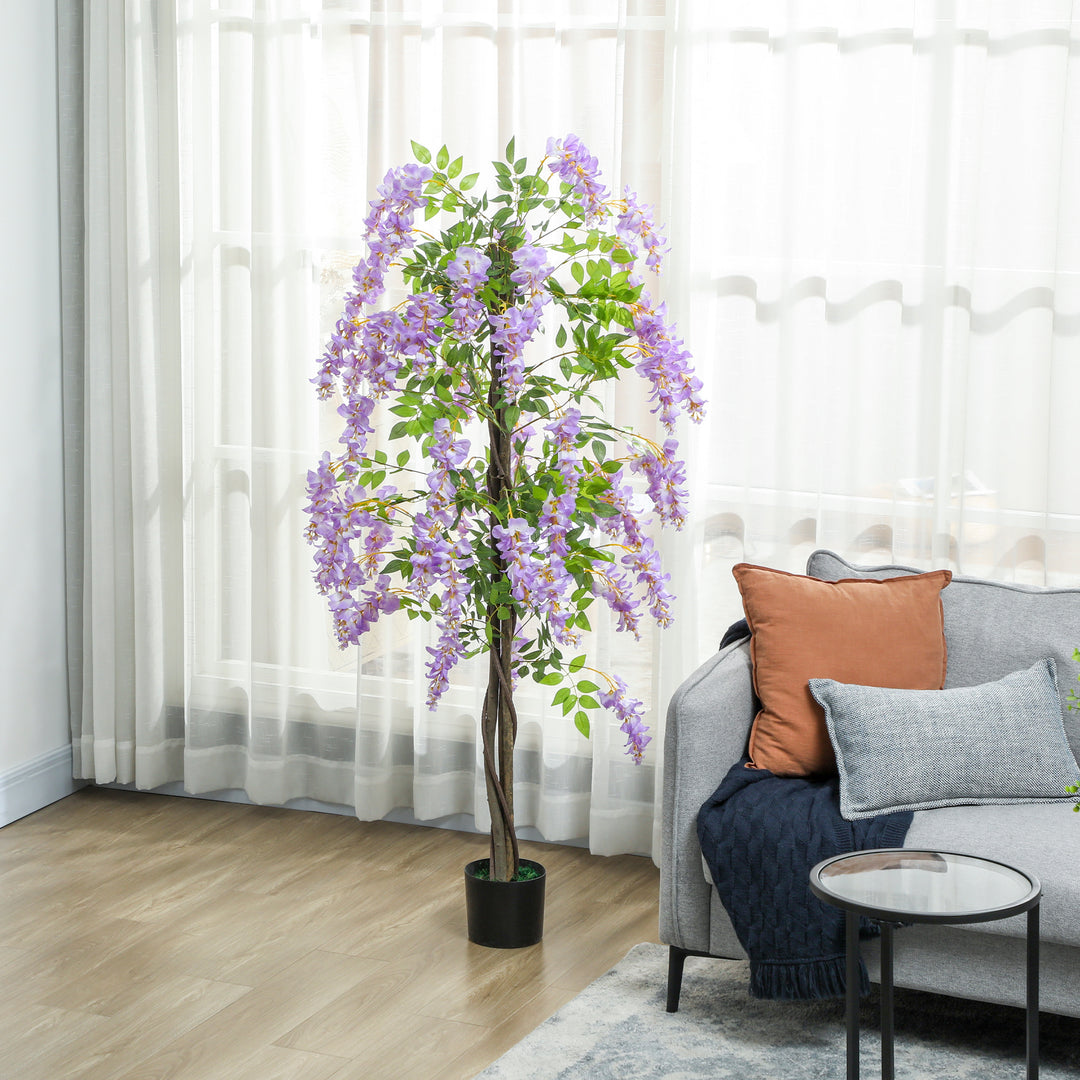 180cm Ficus Artificial Tree, Fake Wisteria Tree in Nursery Pot, Indoor Greenery Tall Faux Floor Plant for Living Room Office Decor, Purple