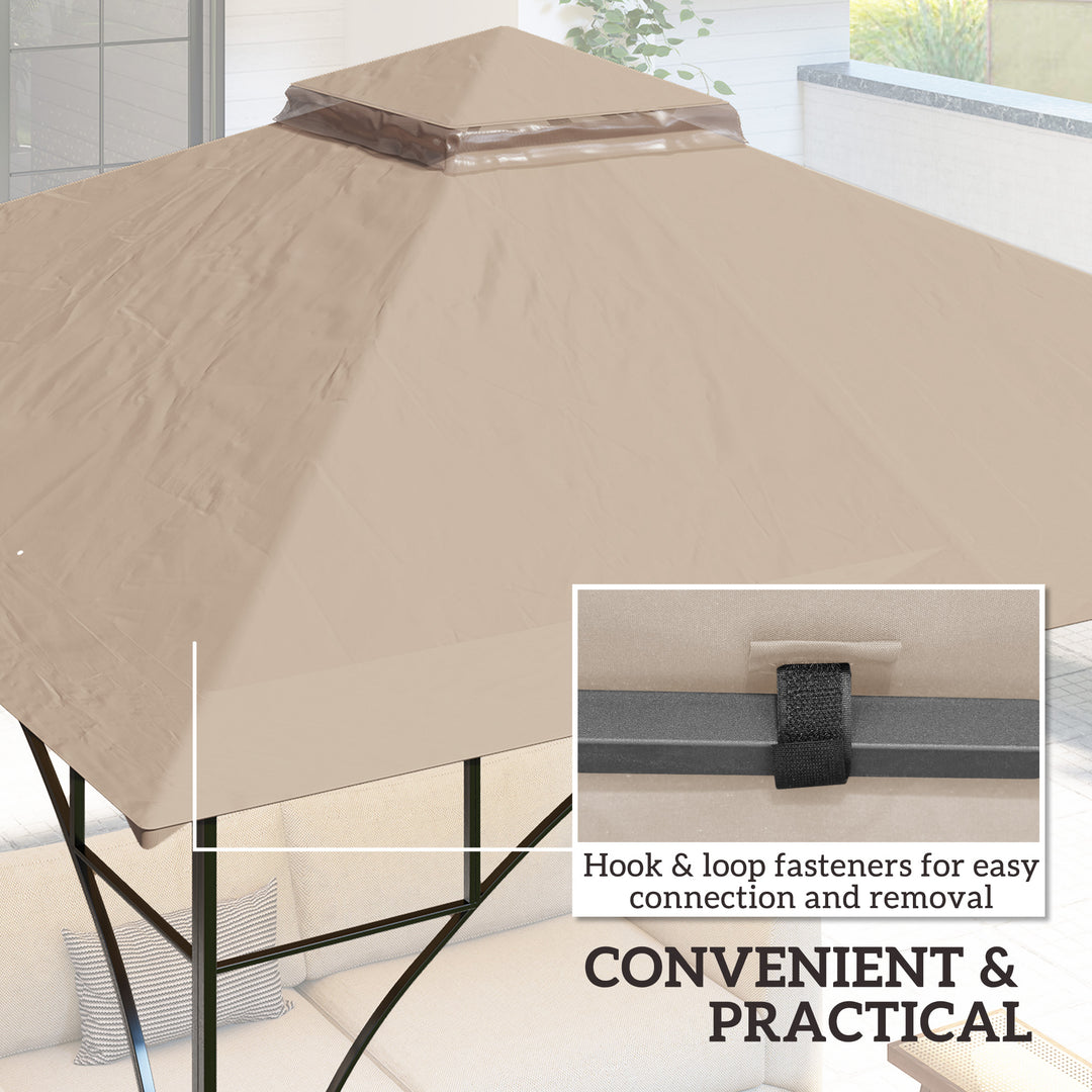 3x3(m) Replacement Gazebo Canopy, Double Tier Roof Top for Garden, Patio, Outdoor, Khaki (TOP ONLY)