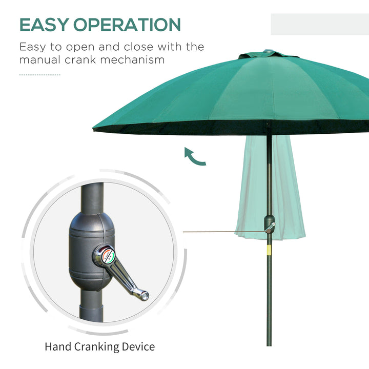Outsunny 2.5m Shanghai Garden Parasol Umbrella with Crank & Tilt, Adjustable Outdoor Sun Shade, Green