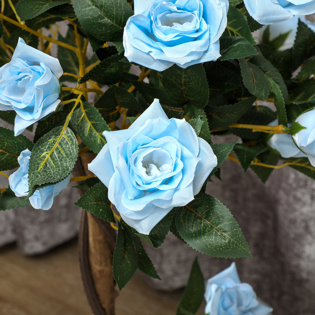 Set of 2 Artificial Plants White Rose Floral in Pot, Fake Plants for Home Indoor Decor, 90cm, Light Blue