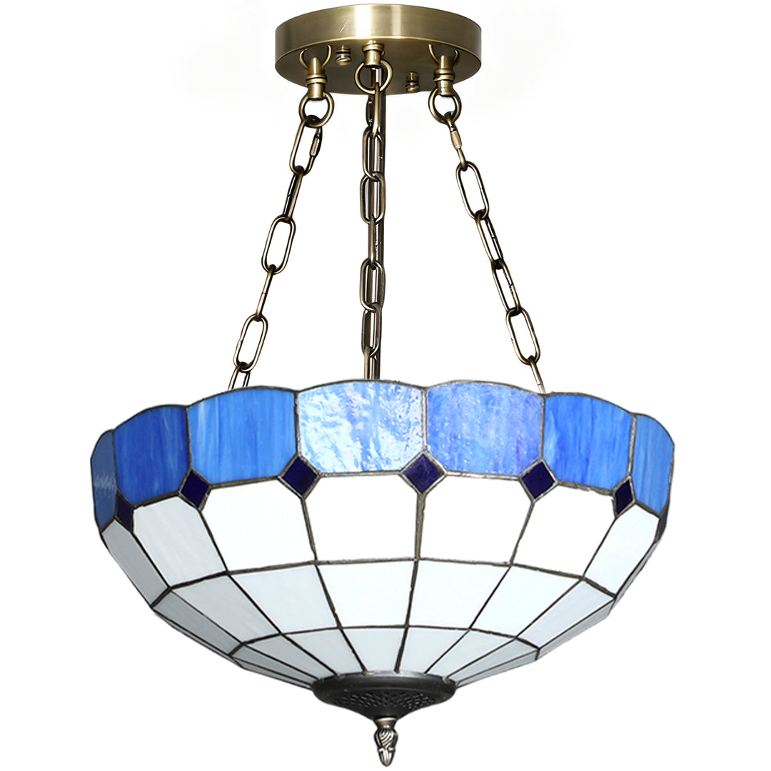 MCL Tiffany Style Ceiling Light, Vintage Chandelier with 3 E27 Sockets, Semi Flush Mount for Living Room, Bulbs Not Included