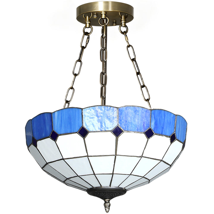 MCL Tiffany Style Ceiling Light, Vintage Chandelier with 3 E27 Sockets, Semi Flush Mount for Living Room, Bulbs Not Included