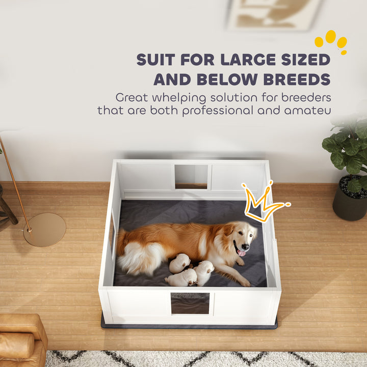 Whelping Box for Dogs with Whelping Pad, Adjustable Entrance, Non-slip Foot Pads, for Large Dogs, 124 x 120cm