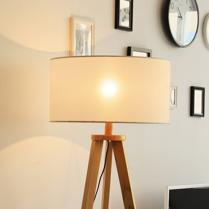 Tripod Floor Lamp, Freestanding Bedside Light Reading Light with Storage Shelf and Linen Shade for Living Room Bedroom, 154cm, Cream
