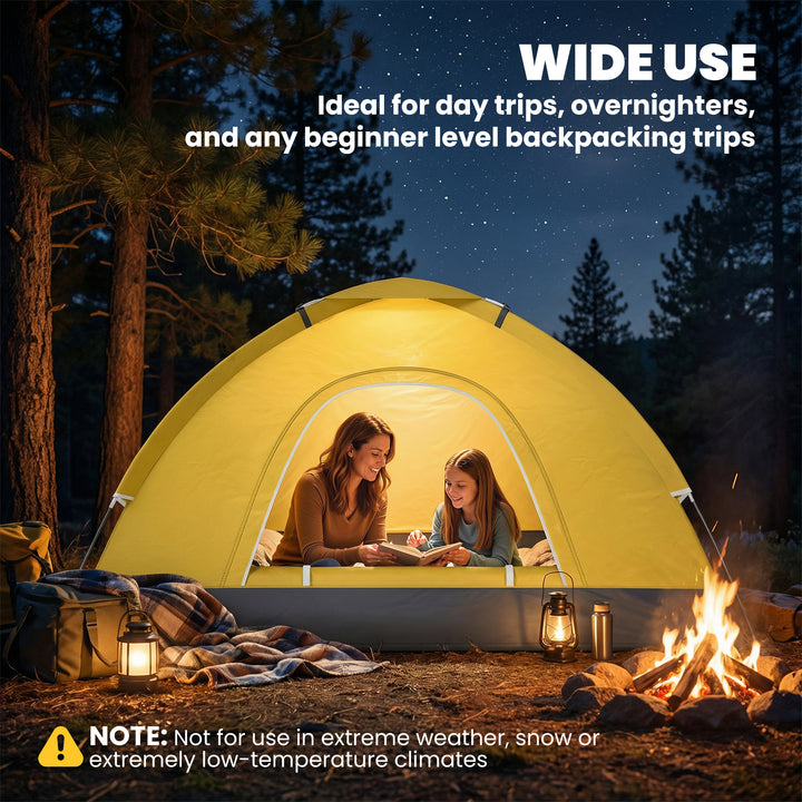 2 Person Camping Tent, Dome Tent with Zipped Doors, Storage Pocket, Po