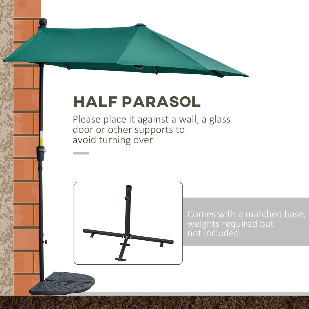 2m Half Parasol Market Umbrella Garden Balcony Parasol with Crank Handle, Base, Double-Sided Canopy, Dark Green