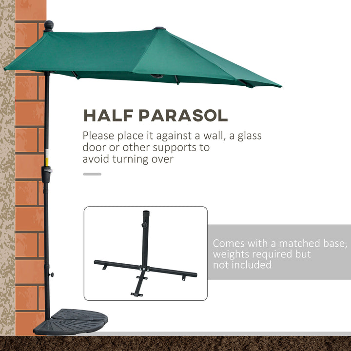 2m Half Parasol Market Umbrella Garden Balcony Parasol with Crank Handle, Base, Double-Sided Canopy, Dark Green