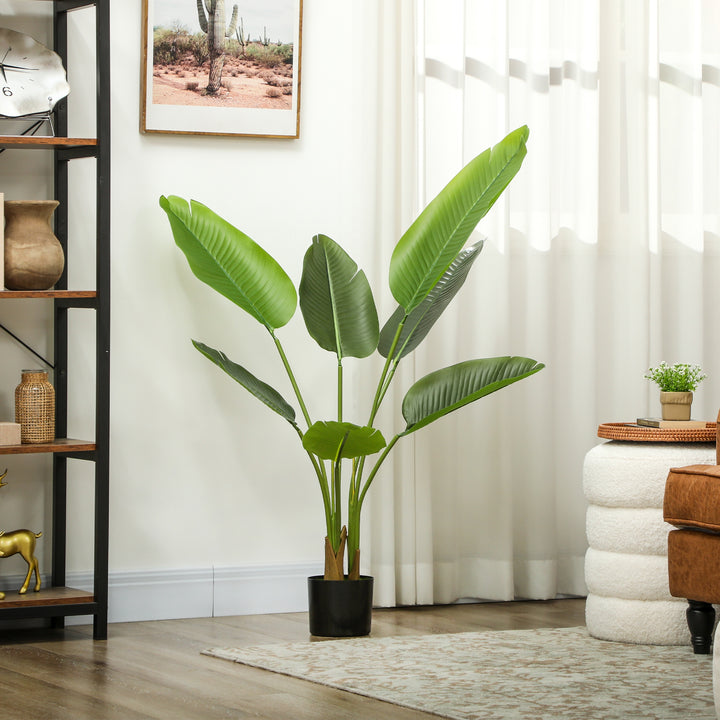 109cm Artificial Bird of Paradise Plant, Faux Banana Leaf Tree with PEVA Leaves and Flocking, Decorative Palm Tree in Pot for Home Office Decor, Green