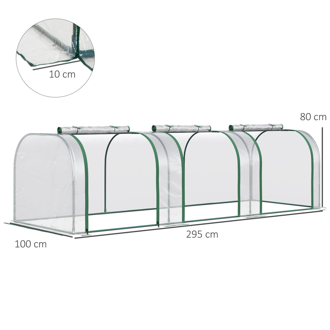 Outsunny PVC Tunnel Greenhouse Green Grow House Steel Frame for Garden Backyard with Zipper Doors 295x100x80 cm, Clear