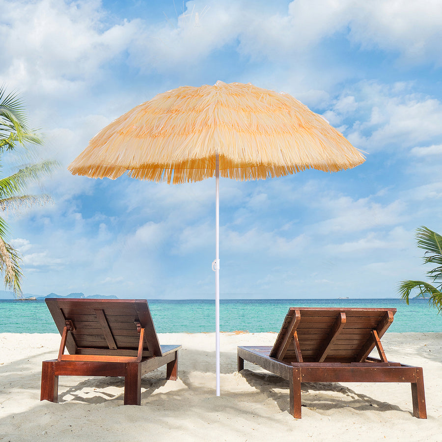 1.6m Patio Garden Hawaii Beach Sun Umbrella Sunshade Hawaiian Folding Tilting Crank Parasol (Wheat)