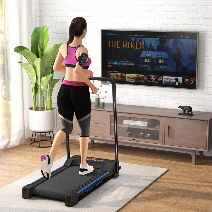 Folding Motorised Home Treadmill Walking Machine with LCD Monitor, Blue