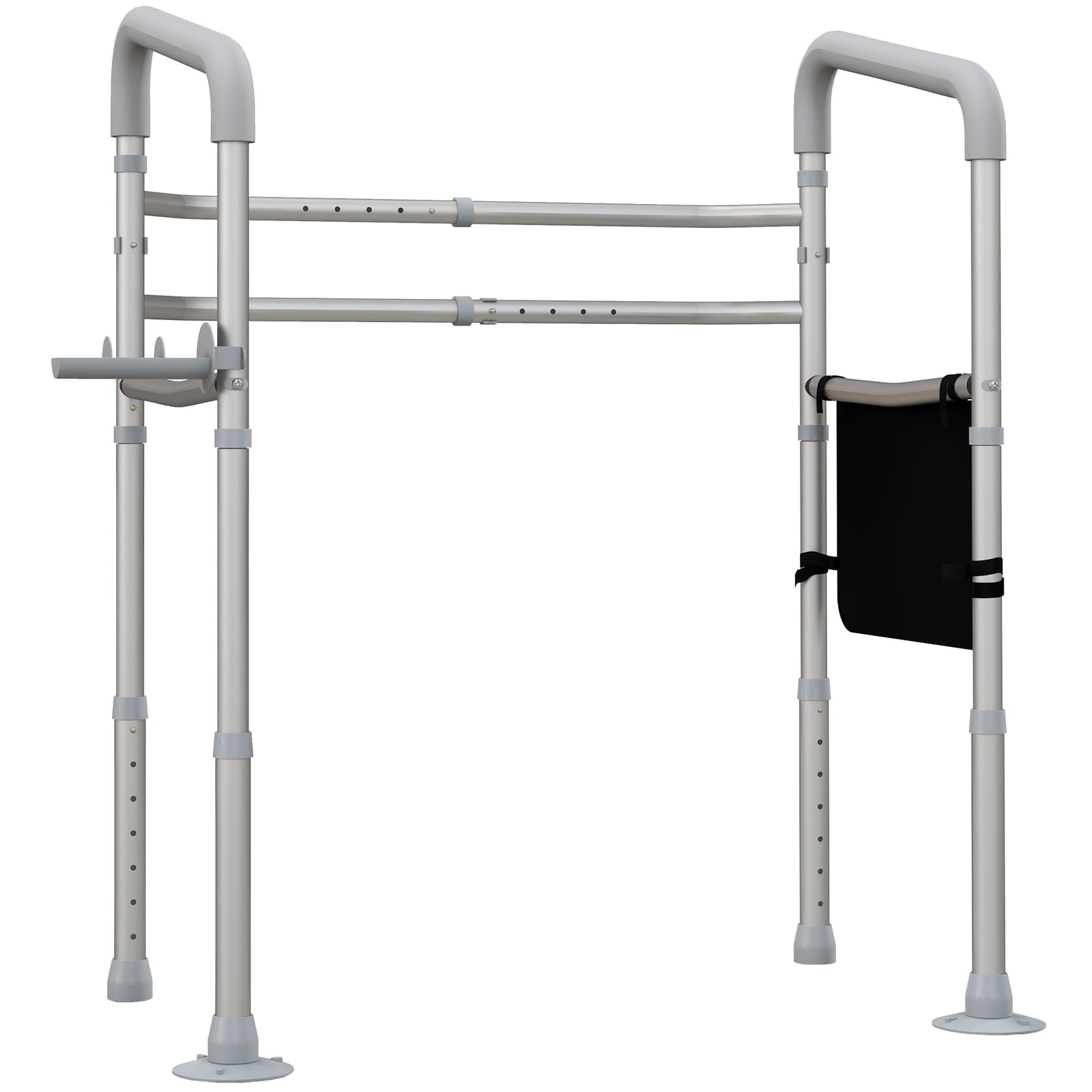 Free Standing Toilet Frame, Height and Width Adjustable Toilet Safety Frame with Arms, 2 Additional Suction Cups, Storage for Elderly, Disabled, Handrail Grab Bar, 136kg Weight Capacity