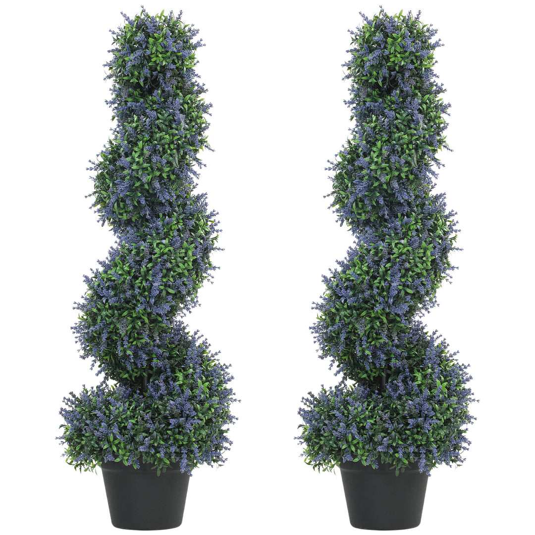Artificial Lavender Topiary Tree Set of 2, UV Resistant Fake Plants in