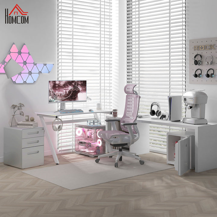 RGB 120 x 66cm Gaming Desk, Computer Table with Carbon Fibre Surface, Headphone Hook, Cup Holder, Controller Rack, Home Office Desk, White
