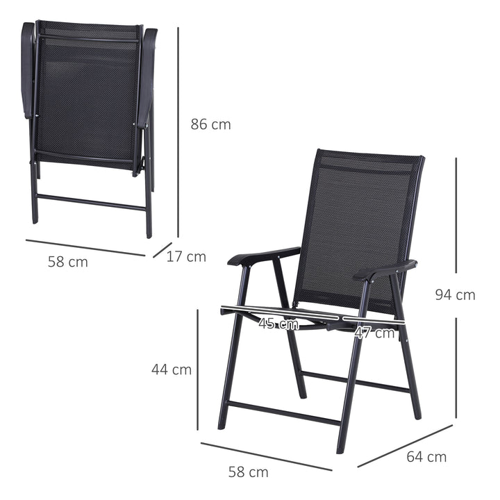 Outsunny Folding Garden Chairs, Set of 4, Metal Frame Outdoor Patio Park Dining Seat with Breathable Mesh, Black