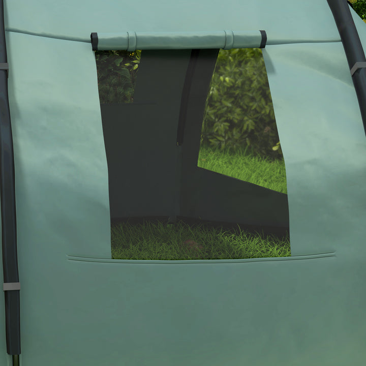 Two Room Tunnel Tent Camping Tent for 3-4 Man with Windows, Covers, Carry Bag, for Fishing, Hiking, Sports, Green