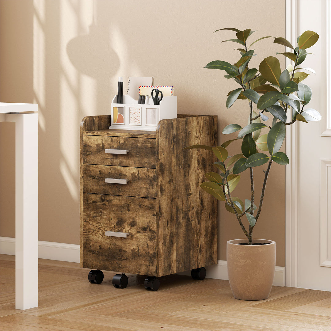 3 Drawer Filing Cabinet, Rolling File Cabinet with Edged Top for Lette
