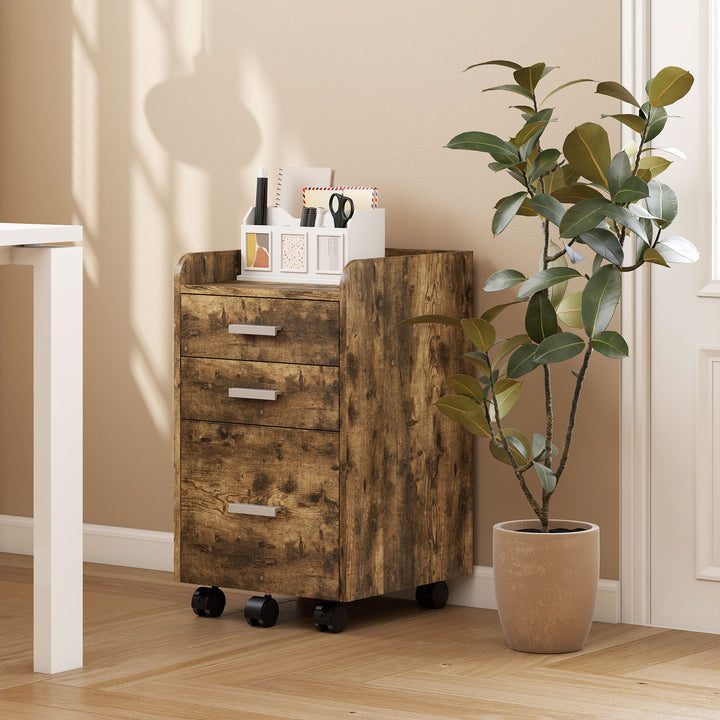 3 Drawer Filing Cabinet, Rolling File Cabinet with Edged Top for Lette