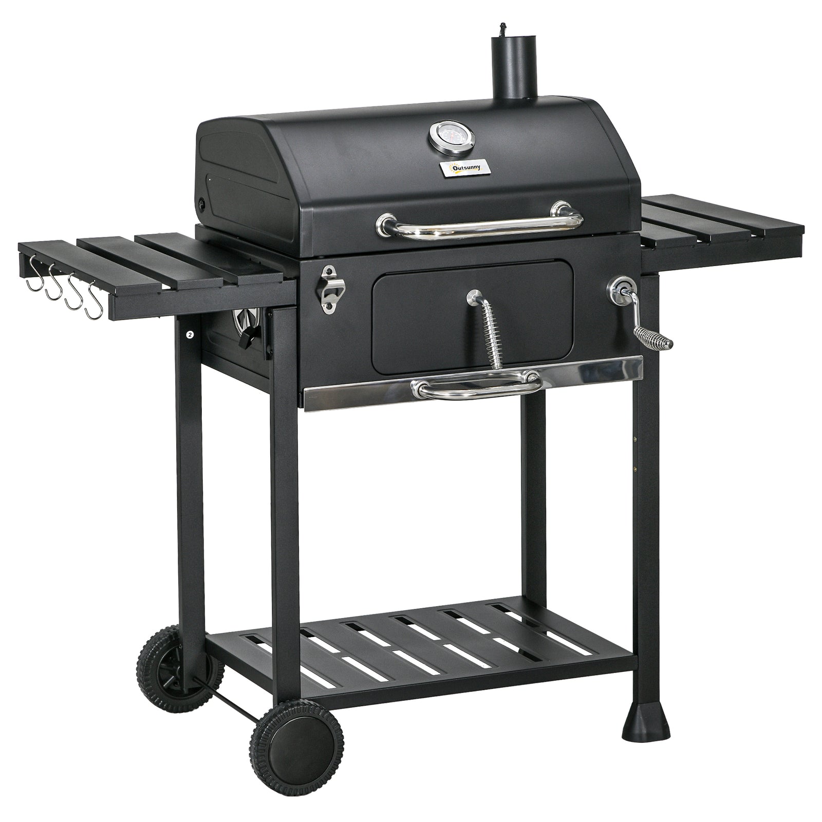 Adjustable Charcoal Pan BBQ, with Thermometer and Warming Rack