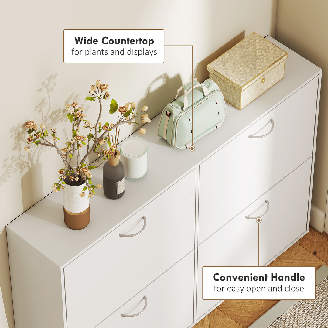 Wooden Modern Design 4 Drawer Shoes Cabinet Pull Down Shelf Storage Organiser - White