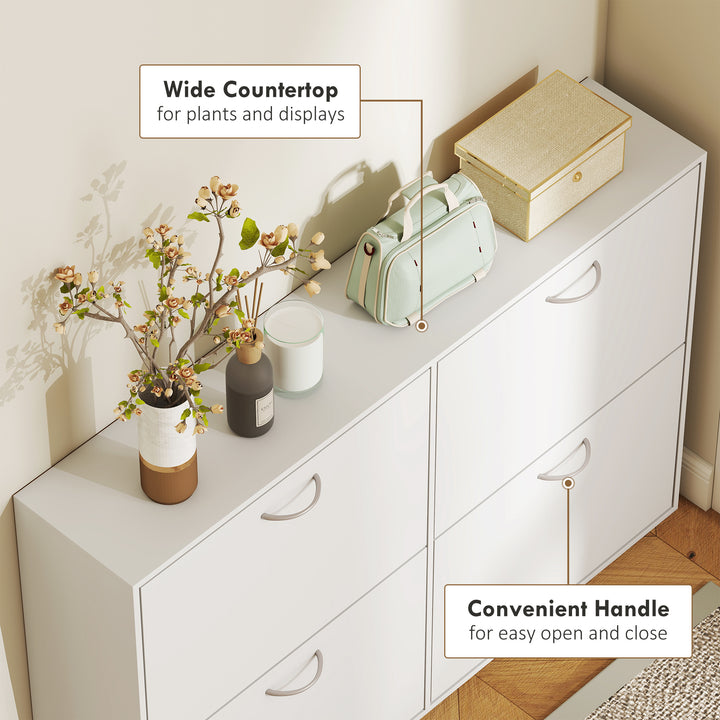 Wooden Modern Design 4 Drawer Shoes Cabinet Pull Down Shelf Storage Organiser - White