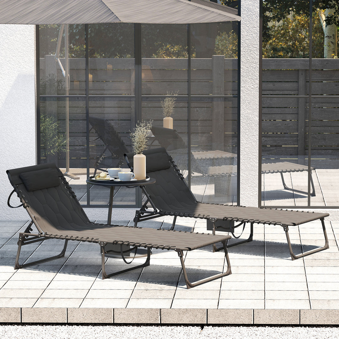 Set of Two Sun Loungers, with Five-Position Reclining Backs - Black