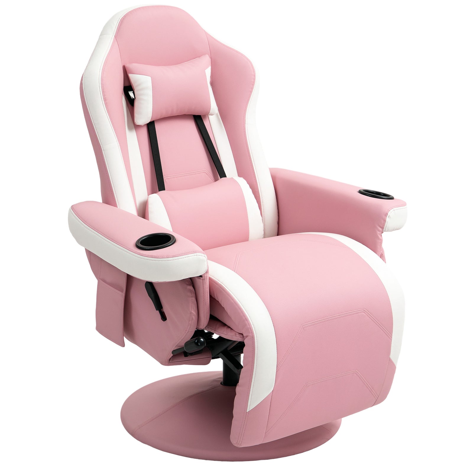 Manual Recliner Armchair PU Leather Lounge Chair w Adjustable Leg Rest, 135° Reclining Function, 360° Swivel, Pink