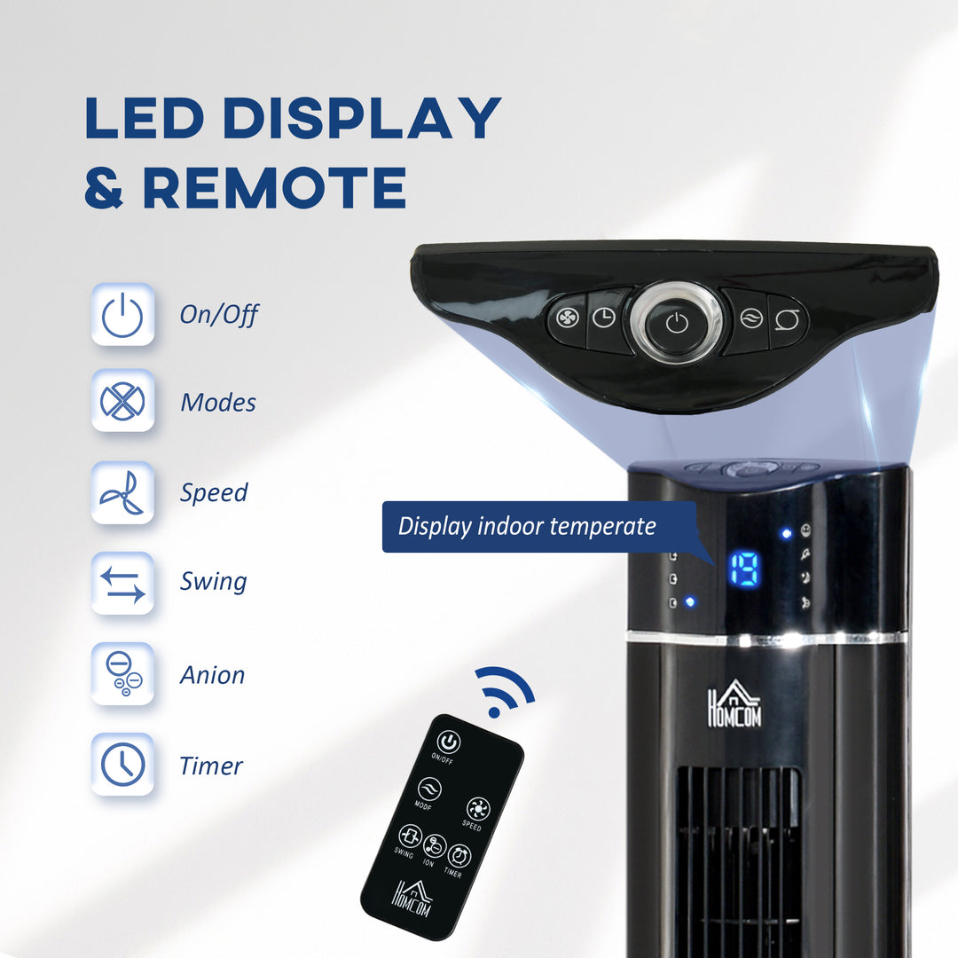 42" Anion Tower Fan Cooling for Bedroom with 3 Speed, 3 Modes, 8h Timer, Oscillating, LED Panel, Remote Controller, Black