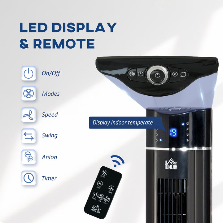 42" Anion Tower Fan Cooling for Bedroom with 3 Speed, 3 Modes, 8h Timer, Oscillating, LED Panel, Remote Controller, Black