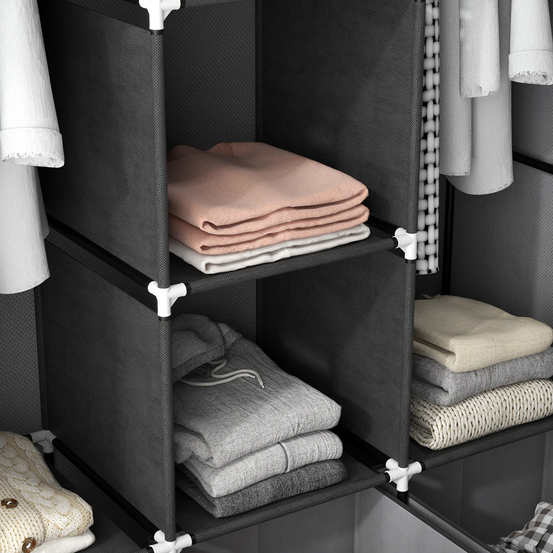 Fabric Wardrobe for Bedroom, Portable Wardrobe with 5 Shelves, 2 Hanging Rails and 3 Fabric Drawers, Foldable Closet, 125 x 43 x 162.5cm, Dark Grey
