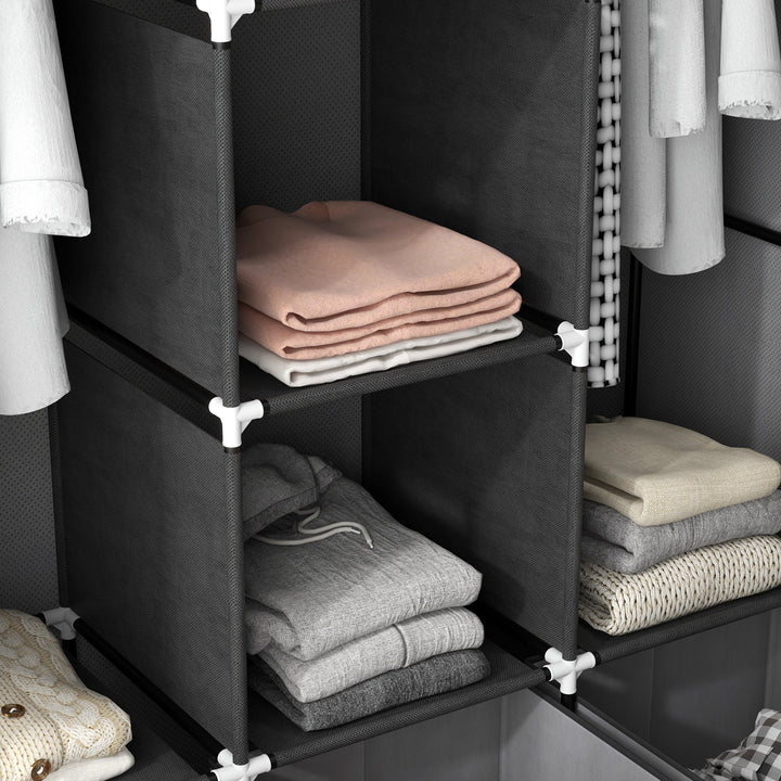 Fabric Wardrobe for Bedroom, Portable Wardrobe with 5 Shelves, 2 Hanging Rails and 3 Fabric Drawers, Foldable Closet, 125 x 43 x 162.5cm, Dark Grey
