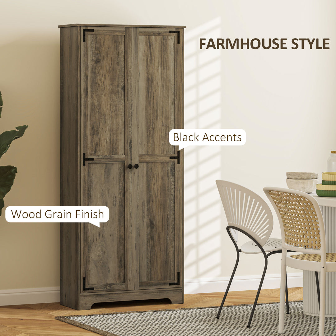 Farmhouse Kitchen Cupboard, Freestanding Kitchen Storage Cabinet with Adjustable Shelves, Tall Storage Cabinet with Recessed Doors, Grey Wood-Effect