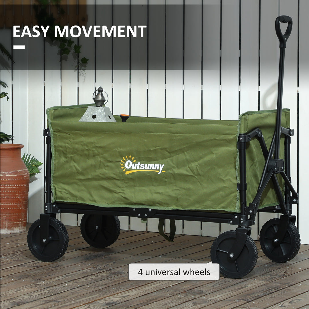 120L Festival Trolley on Wheels, Folding & Compact Camping Trolley Cart with Adjustable Handle for Garden, Beach, Fishing, Green