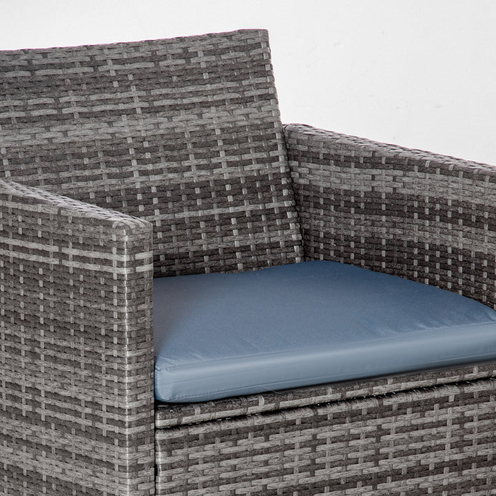 4 Pieces PE Rattan Garden Sofa Set with Cushions, Outdoor Patio Wicker Weave Conservatory Furniture Set with a Loveseat, 2 Armchairs and a Glass Top Coffee Table, Grey