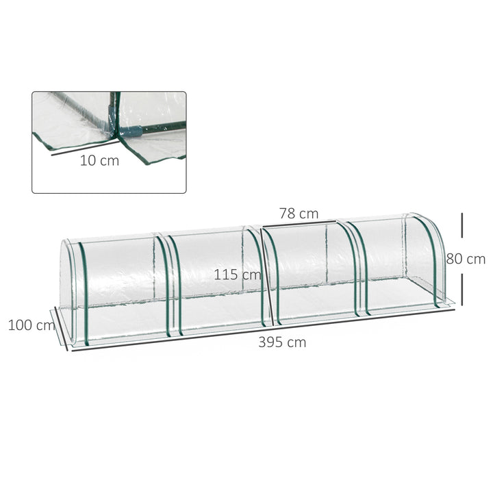 Mini Greenhouse, Small Polytunnel Green House with Zipped Doors, Steel Frame for Garden Backyard, 395 x 100 x 80cm, Clear