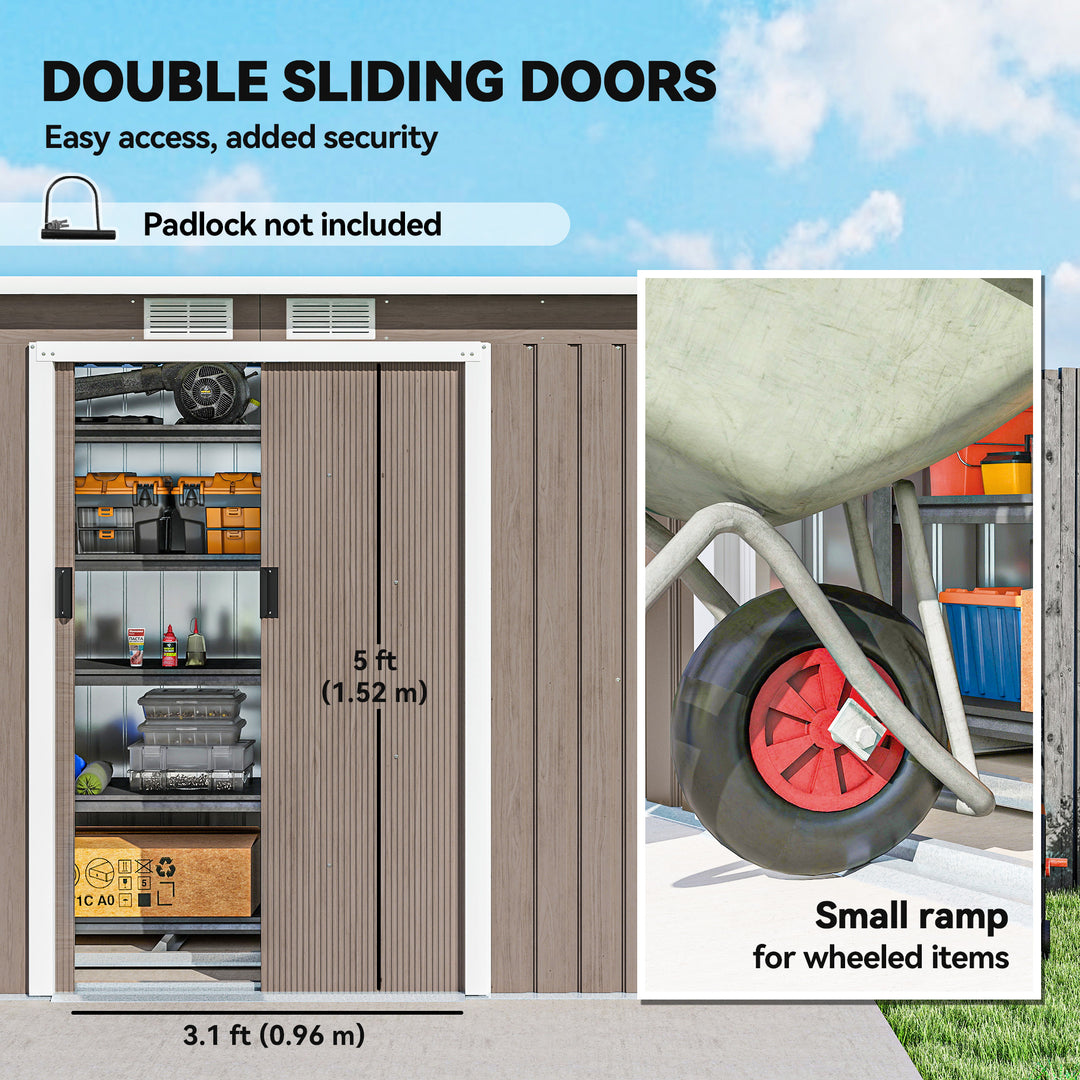 4 x 9ft Metal Shed, with Foundation Shed - Brown
