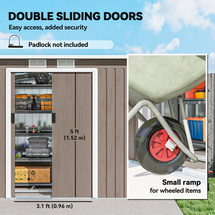 4 x 9ft Metal Shed, with Foundation Shed - Brown