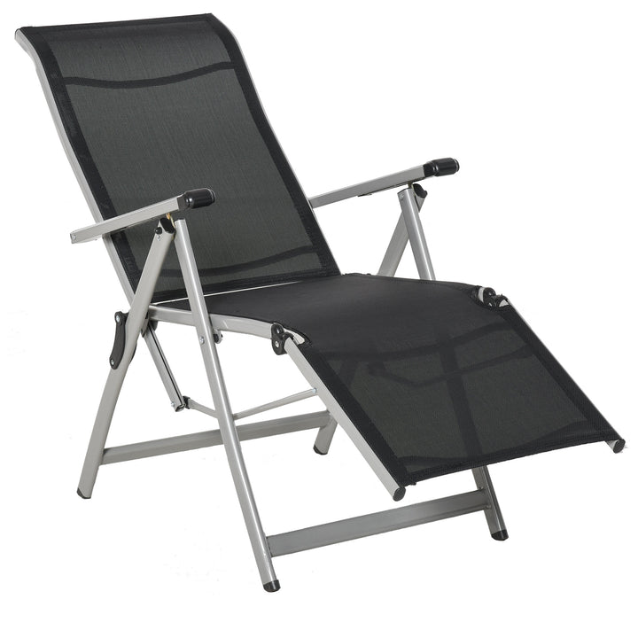 Outsunny Outdoor Sun Lounger 10-Position Adjustable Folding Reclining Chairs with Footrest for Patio Garden Black and Grey | Aosom UK