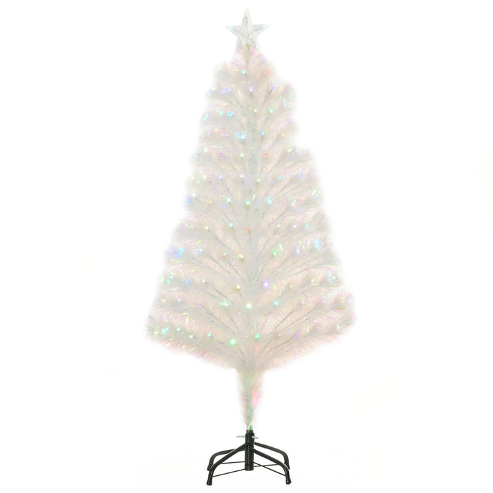 HOMCOM 4 Feet Prelit Artificial Christmas Tree with Fiber Optic LED Light, Holiday Home Xmas Decoration, White | Aosom UK